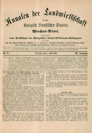 No. 27. Berlin, den 1. Juli 1863. III. Jahrgang.