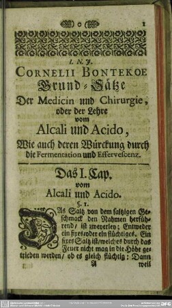Das I. Cap. vom Alcali und Acido