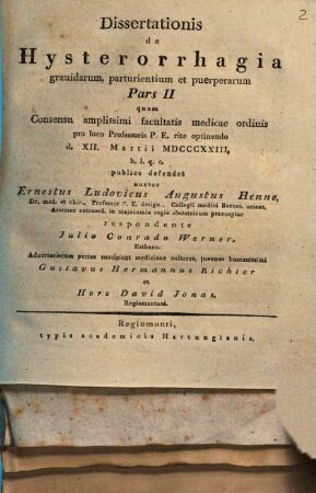 De hysterorrhagia gravidarum, parturientium et puerperarum, 2