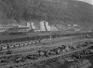 Staustufe Neckargemünd, Baugrube, Wehr und Kraftwerk