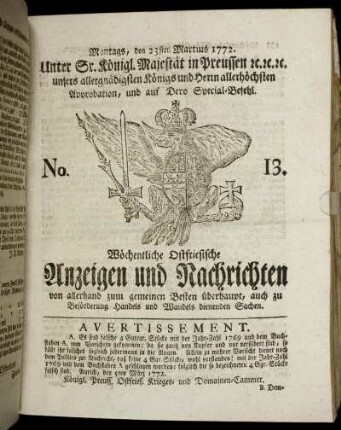 No. 13. Montags, den 23sten Martius 1772.