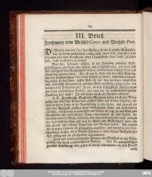 III. Brief. Fortsetzung vom Wechsel-Cours und Wechsel-Pari.