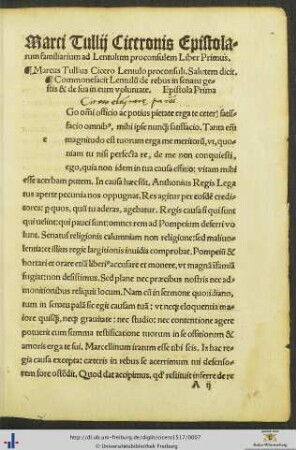 Marci Tullij Ciceronis Epistolae familiares