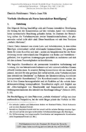 Verbale Abstinenz als Form interaktiver Beteiligung