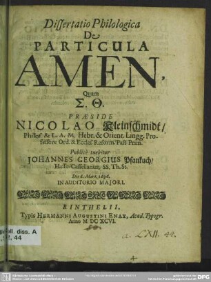 Dissertatio philologica de particula Amen