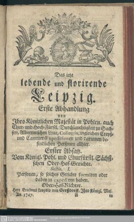 Erste Abhandlung von Ihro königlichen Majestät in Pohlen, auch Chur- und Hoch-fürstl. Durchlauchtigkeit zu Sachsen, Albertinischen Linie, ...
