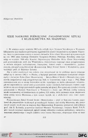 8: Sesje naukowe poświęcone zagadnieniom sztuki i muzealnictwa na Mazowszu
