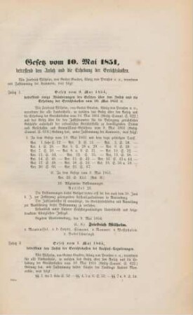 Gesetz vom 10. Mai 1851, betreffend den Ansatz und die Erhebung der Gerichtskosten