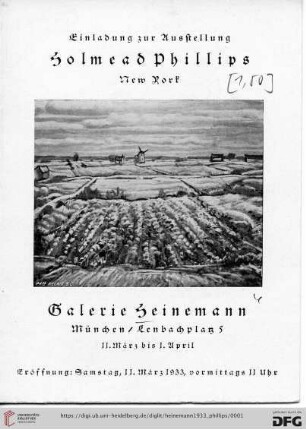 Einladung zur Ausstellung Holmead Phillips, New York : Galerie Heinemann München/Lenbachplatz 5, 11. März bis 1. April : Eröffnung: Samstag, 11. März 1933, vormittags 11 Uhr