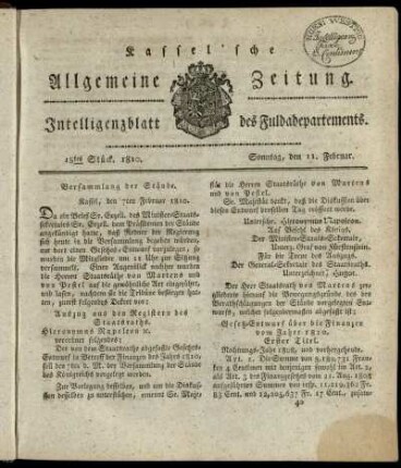 18tes Stueck, Sonntag, den 11. Februar 1810