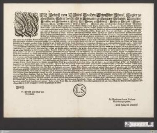 Wir Joseph von Gottes Gnaden Erwehlter Römis. Kayser ... Entbieten allen ... unsere Freundschafft ... Gnad und alles Guths ... : Geben in Unser Stadt Wien den anderten Martii, Anno Siebenzehenhundert und acht ...