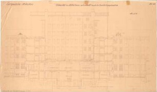 Fischer, Theodor; München - Westend, Bergmannstr.; Ledigenheim - Mittelbau Ost (Ansicht); Verbindungsbauten (Schnitt)