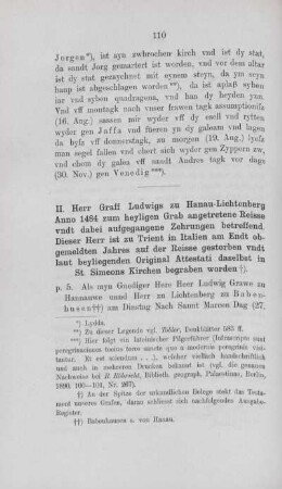 II. Herr Graff Ludwigs zu Hanau-Lichtenberg Anno 1484 zum heyligen Grab angetretenen Reise und dabei aufgegangene Zehrungen betreffend.