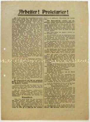 Flugblatt der Arbeiterbörse der syndikalistischen Gewerkschaften zum Märzaufstand 1920 und Aufruf zum Beitritt