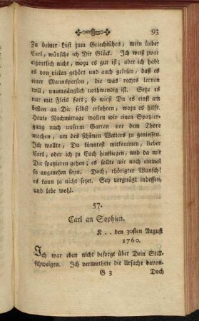 57. Carl an Sophien. K .. den 30sten August 1760.