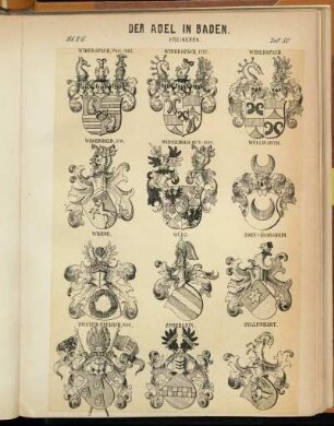 Taf. 50. Widerspach, Fhrl. 1680. - Widerspach, 1787. - Widerpach. - Widerhold, St-W. - Widerhold, verm. 1634. - Wöllwarth. - Wrede. - Würz. - Zorn v. Blobsheim. - Zweyer-Evebach, 1668. - Zwierlein. - Zyllenhart.