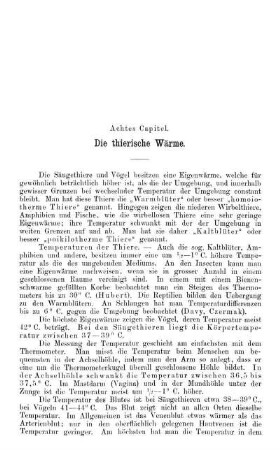 Achtes Capitel. Die thierische Wärme.