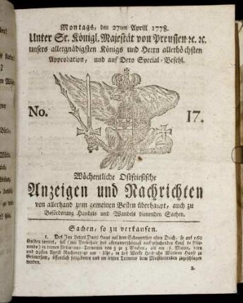 No. 17. Montags, den 27ten Aprill 1778.