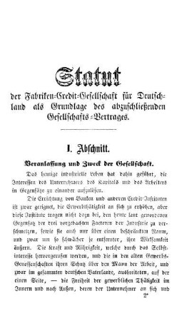 I. Abschnitt. Veranlassung und Zweck der Gesellschaft.