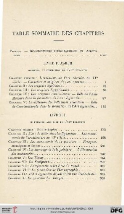 Table sommaire des chapitres