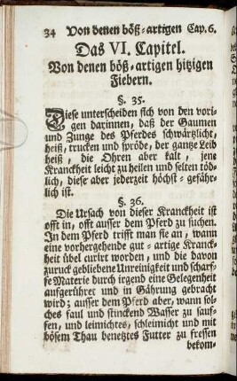 Das VI. Capitel. Von denen böß-artigen hitzigen Fiebern.