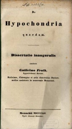 De hypochondria quaedam : dissertatio inauguralis