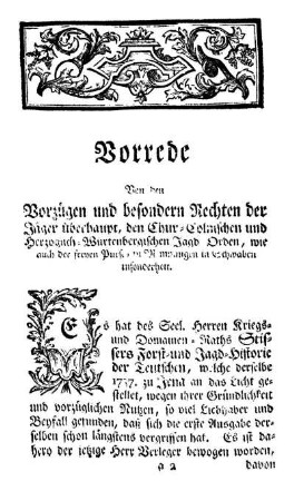 Vorrede von den Vorzügen und besonderen Rechten der Jäger überhaupt, [...]