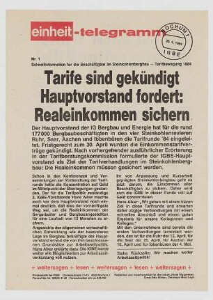 "Tarife sind gekündigt. Hauptvorstand fordert: Realeinkommen sichern"