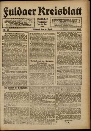 Ausgabe vom Mittwoch, den 16. April 1919.