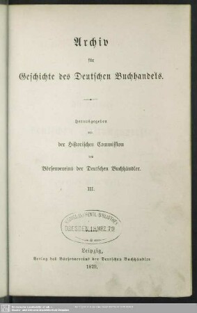 3.1879: Archiv für Geschichte des deutschen Buchhandels
