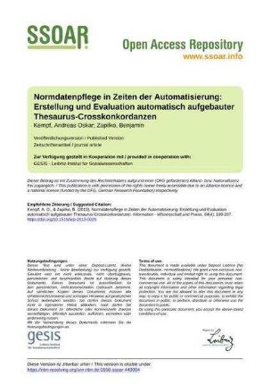 Normdatenpflege in Zeiten der Automatisierung:
Erstellung und Evaluation automatisch aufgebauter
Thesaurus-Crosskonkordanzen