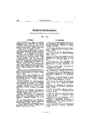Reform-Litteratur : III. IV.