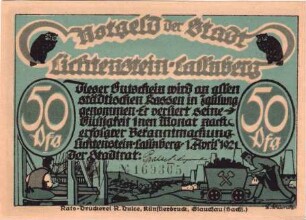 Notgeld der Stadt Lichtenstein-Callnberg in Schlesien