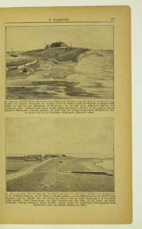 Eingedeichte Nordseemarsch, im Hintergrunde die Halligen Gröde und Langeneß