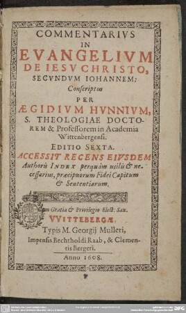 Commentarius in Evangelium de Jesu Christi, sec. Johannem