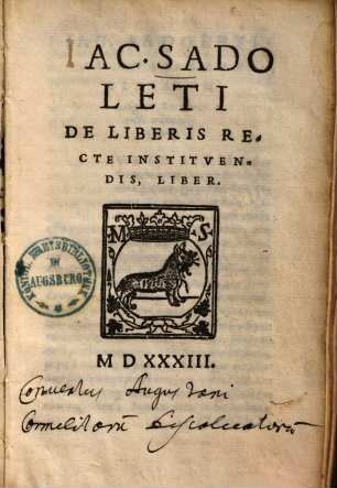 De liberis recte institvendis, liber