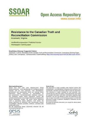 Resistance to the Canadian Truth and Reconciliation Commission