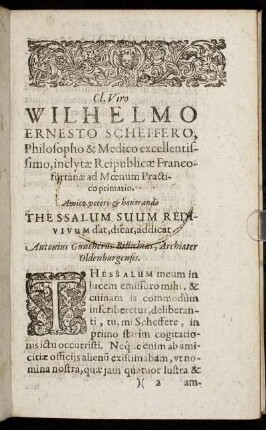 Viro Wilhelmo Ernesto Scheffero, Philosopho & Medico ... Reipublicae Francofurtanae ...