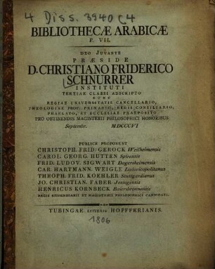 Bibliothecae Arabicae specimen. P. 7 (1806)