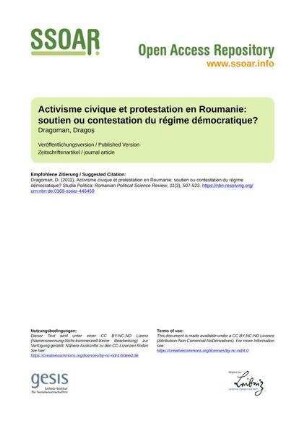 Activisme civique et protestation en Roumanie: soutien ou contestation du régime démocratique?
