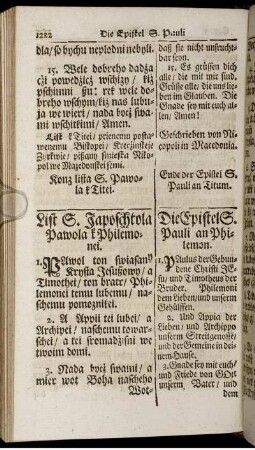 Lift S. Japoschtola Pawola k Philemonei. / Die Epistel S. Pauli an Philemon.