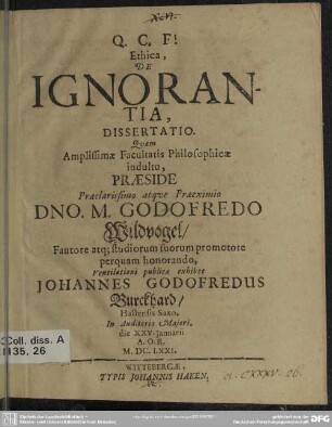 Ethica, de ignorantia, dissertatio
