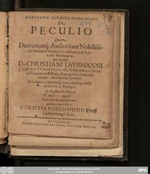 Disputatio Iuridica Inauguralis De Peculio