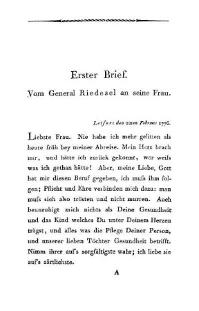1. Von General Riedesel an seine Frau.