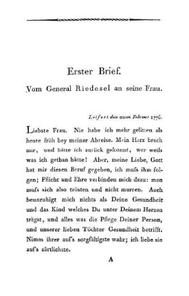 1. Von General Riedesel an seine Frau.