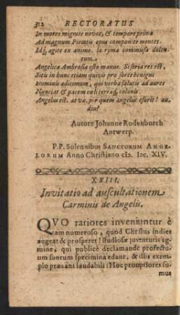 XXIII. Invitatio ad auscultationem Carminis de Angelis.