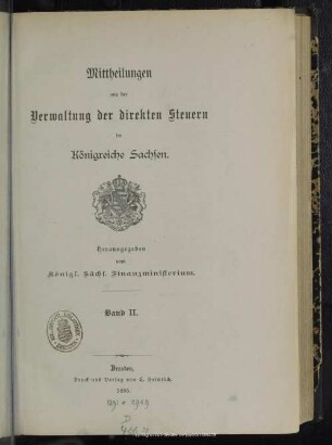 2.1885: Mitteilungen aus der Verwaltung der direkten Steuern im Königreiche Sachsen