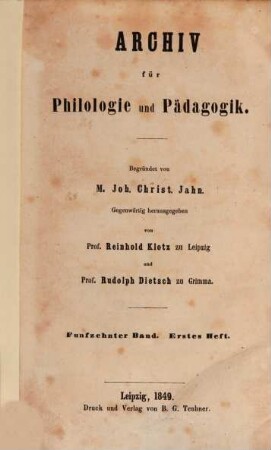 Archiv für Philologie und Pädagogik. 15. 1849