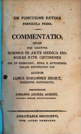 De functione retinae : commentatio, 1