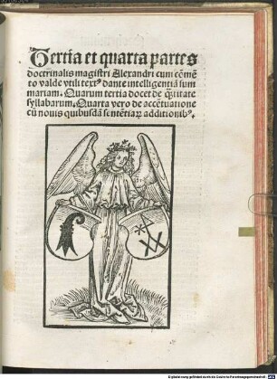 ... pars doctrinalis Alexandri cum sententijs : notabilibus et vocabuloru[m] lucida expositione: no[n]nullis annexis argumentis cum eoru[n]dem replicis: ad nouellor[um] in gra[m]matica incipientu[m] profectum ..., 3/4